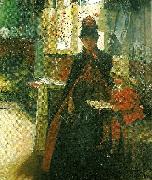 Carl Larsson i valand. interior med karin ochsuzanne oil painting reproduction
